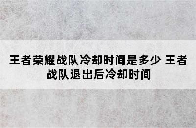 王者荣耀战队冷却时间是多少 王者战队退出后冷却时间